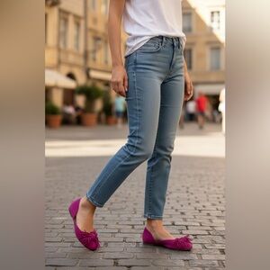 Stuart Weitzman Magenta Fringe Loafers